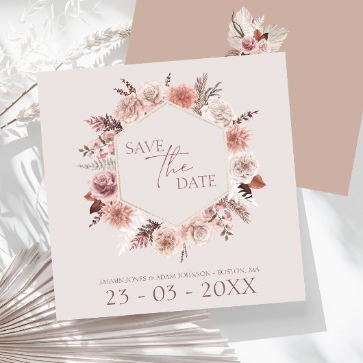 Dusty Rose Pampas Grass Wreath Save the Date