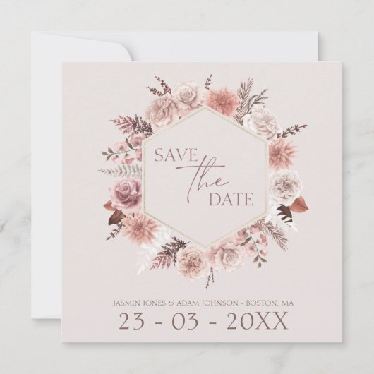 Dusty Rose Pampas Grass Wreath Save the Date (Vorderseite)