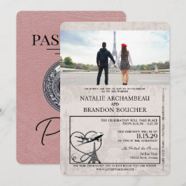 Dusty Rose Paris Passport Wedding Einladung
