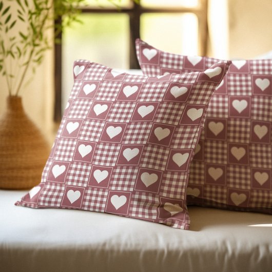 Dusty Rose Patchwork-Herzen-Muster Kissen