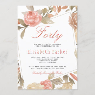 Dusty Rose Peach Cream Floral 40. Geburtstag Party Einladung