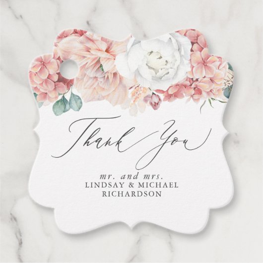 Dusty Rose Peach Floral Elegant Vielen Dank Geschenkanhänger (Vorderseite)