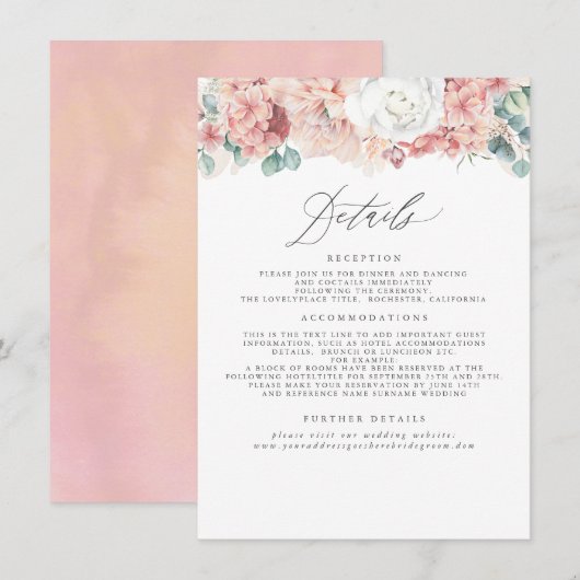 Dusty Rose Peach Floral Wedding Information Begleitkarte (Vorne/Hinten)