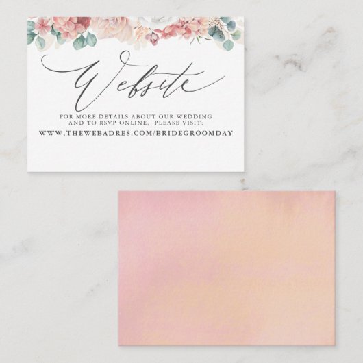 Dusty Rose Peach Floral Wedding Website Card Visitenkarte (Vorne/Hinten)