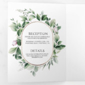 Dusty Rose Peonies Greenerity Wedding | Dreifach Gefaltete Einladung (Innen Erste Seite)