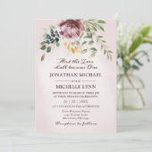 Dusty Rose Peony Blumengrün Christlich Hochzeit Einladung (Stehend Vorderseite)