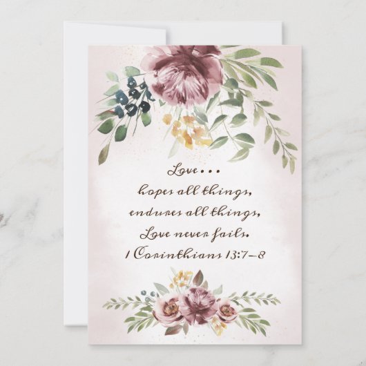 Dusty Rose Peony Blumengrün Christlich Hochzeit Einladung (Rückseite)