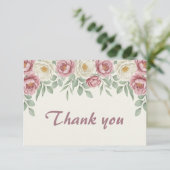 Dusty Rose Peony Brautparty Danke-Card Dankeskarte (Stehend Vorderseite)