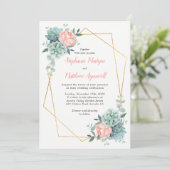 Dusty Rose Peony Succulent Geometric Wedding Einladung (Stehend Vorderseite)