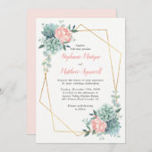 Dusty Rose Peony Succulent Geometric Wedding Einladung (Vorne/Hinten)