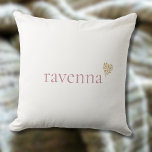 Dusty Rose Personalized Name Gold Leopard Heart Kissen<br><div class="desc">This stylish pillow design features a clean white background with a personalized name written in a simple dusty rose font. At the end of the name there is a small gold leopard print heart that adds a trendy and playful accent. The combination of soft dusty rose and the bold animal...</div>