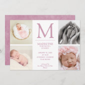 Dusty Rose Pink 4 Foto Collage Neugeborenes Kind G Ankündigung (Vorne/Hinten)