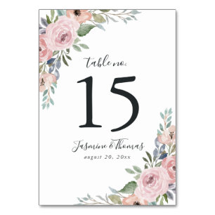 Dusty Rose Pink Aquarell Blumen   Hochzeit Tischnummer