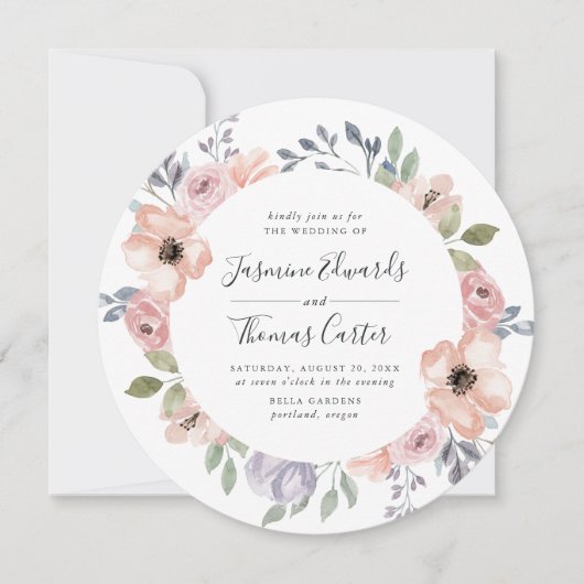 Dusty Rose Pink Aquarell Floral | Circle Wedding Einladung (Vorderseite)