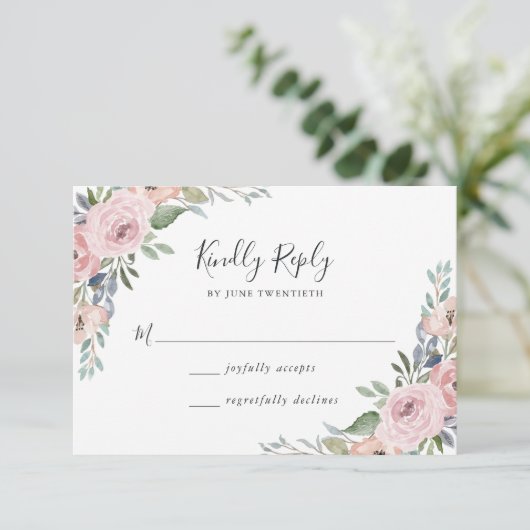 Dusty Rose Pink Aquarell Floral | Hochzeit RSVP Karte (Stehend Vorderseite)