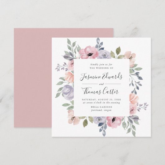 Dusty Rose Pink Aquarell Floral | Square Wedding Einladung (Vorne/Hinten)