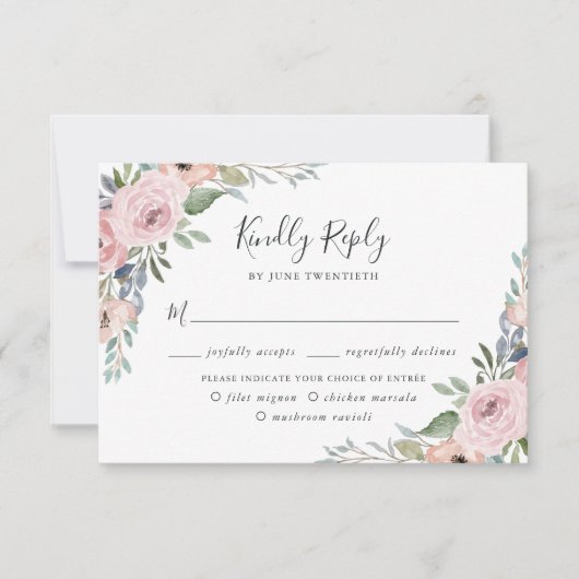 Dusty Rose Pink Aquarell Floral | Wahl des Essens RSVP Karte (Vorderseite)