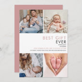 Dusty Rose Pink Baby Girl 4 Foto Birth Ankündigung (Vorne/Hinten)