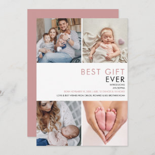 Dusty Rose Pink Baby Girl 4 Foto Birth Ankündigung