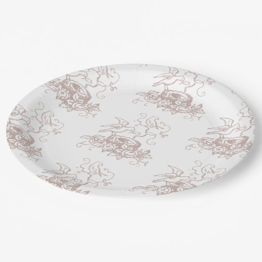 Dusty Rose Pink Bird Nest Baby Dusche Pappteller (Schrägansicht)