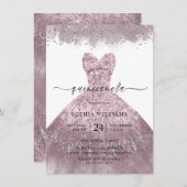 Dusty Rose Pink Blush Dress Quinceanera Party Einladung (Vorne/Hinten)