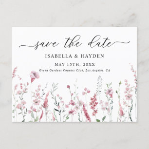 Dusty Rose Pink Blush Wilde Blume Save the Date Ankündigungspostkarte