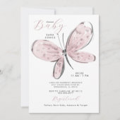 Dusty Rose Pink Butterfly Babydusche Einladung (Vorderseite)