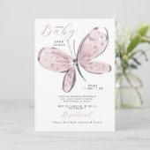 Dusty Rose Pink Butterfly Babydusche Einladung (Stehend Vorderseite)