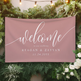 Dusty Rose Pink Calligraphy Simple Wedding Willkom Banner