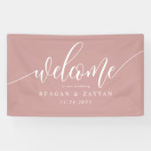Dusty Rose Pink Calligraphy Simple Wedding Willkom Banner (Horizontal)