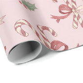 Dusty Rose Pink Candy Cane Coquette Bows Christmas Geschenkpapier (Rolleneckpunkt)