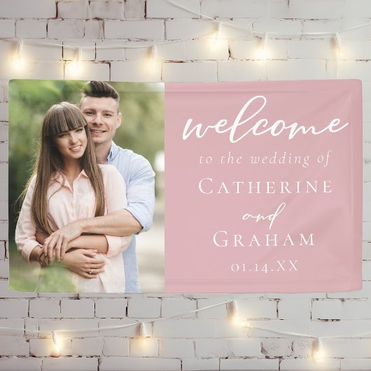 Dusty Rose Pink Couple Foto Romantische Hochzeit Banner