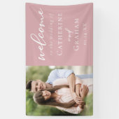 Dusty Rose Pink Couple Foto Romantische Hochzeit Banner (Vertikal)