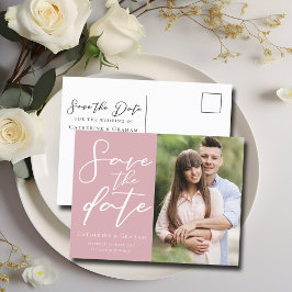 Dusty Rose Pink Couple Foto Save the Date Ankündigungspostkarte
