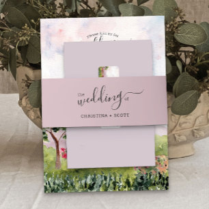 Dusty Rose Pink Elegant Drehbuch Hochzeit Einladungsbanderole