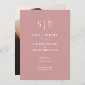 Dusty Rose Pink Elegant Monogram Foto Hochzeit Save The Date (Vorne/Hinten)