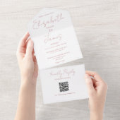 Dusty Rose Pink Elegantes Script QR Code Hochzeit All In One Einladung (Abreißen)