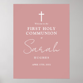 Dusty Rose Pink Erste Heilige Kommune Begrüßungsze Poster