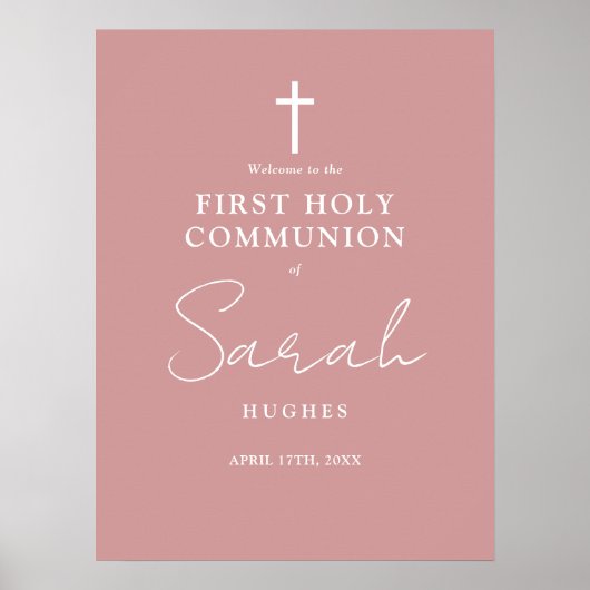 Dusty Rose Pink Erste Heilige Kommune Begrüßungsze Poster (Vorne)