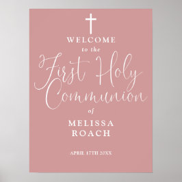 Dusty Rose Pink Erste Heilige Kommune Begrüßungsze Poster