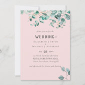 Dusty Rose Pink Eukalyptus WEDDING Einladung (Vorderseite)