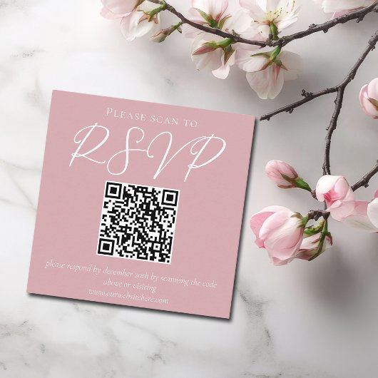 Dusty Rose Pink Feminine QR Code Wedding RSVP Begleitkarte