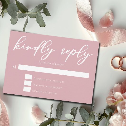 Dusty Rose Pink Feminine Typografy Wedding RSVP Karte