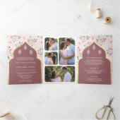 Dusty Rose Pink Floral All in One Indian Wedding Dreifach Gefaltete Einladung (Innenseite)