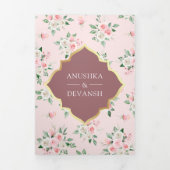 Dusty Rose Pink Floral All in One Indian Wedding Dreifach Gefaltete Einladung (Cover)