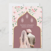 Dusty Rose Pink Floral Anand Karaj Sikh Wedding Einladung (Vorderseite)