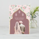 Dusty Rose Pink Floral Anand Karaj Sikh Wedding Einladung (Stehend Vorderseite)