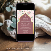 Dusty Rose Pink Floral Anand Karaj Sikh Wedding Einladung