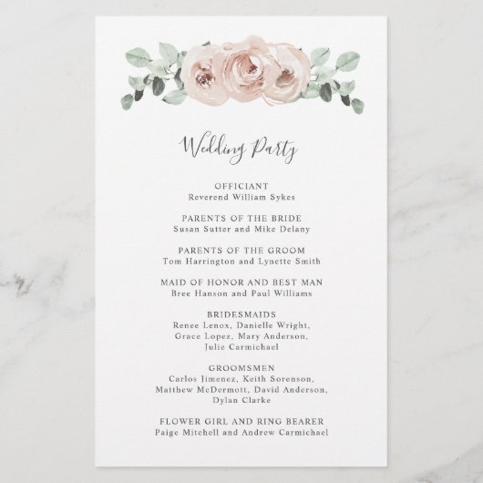 Dusty Rose Pink Floral Budget Hochzeitsprogramm (Hinten)