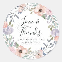Dusty Rose Pink Floral | Danke Gastgeschenk Hochze Runder Aufkleber